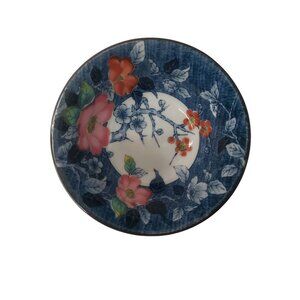 Japanese Cherry Blossoms Porcelain Rice Bowl With Blue & Floral Pattern